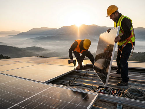 Photovoltaikmodule fachgerecht montiert auf einem Einfamilienhaus