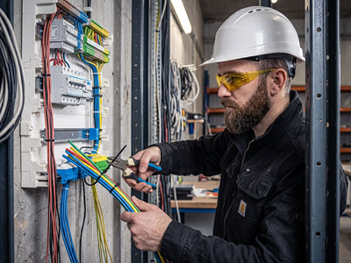 Elektrofachkraft bei der Installation des Wechselrichters